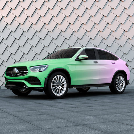 Luxury SUV showcasing TeckWrap Purple to Green Gradient Printed Vinyl – bold color shift for premium vehicle customization.