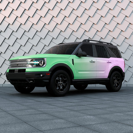 SUV with TeckWrap Purple to Green Gradient Vinyl Wrap – printed wrap design blending vivid color tones for stylish appearance.