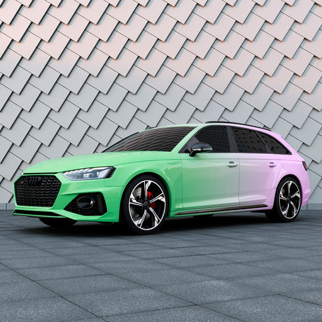 Performance wagon featuring TeckWrap Purple to Green Gradient Wrap – dynamic printed vinyl wrap on sporty touring car.