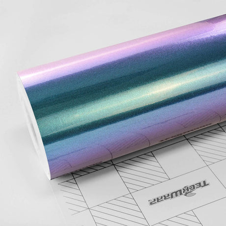 Gloss Purple Blue (CK892G) vinyl wrap roll showcasing a brilliant blend of vibrant purple and teal tones by TeckWrap.