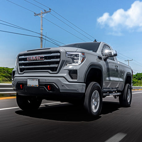 GMC truck fully wrapped in TeckWrap Glossy True Nardo Grey CG27-SH vinyl film on road